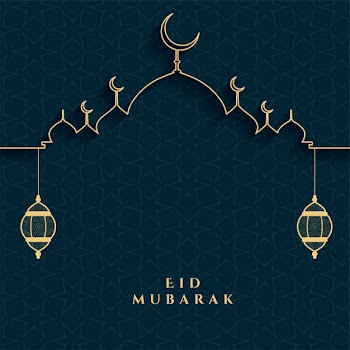 Eid mubarak festival card in golden and black colors Free Vector