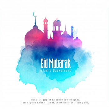 Eid mubarak islamic background with colorful mosque Free Vector