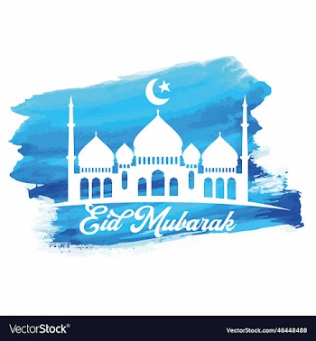 eid mubarak with silhouette mosque blue