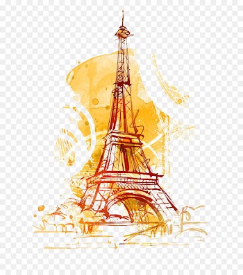 Eiffel Tower Arc de Triomphe Statue of Liberty Tokyo Tower Illustration - France Eifel Tower watercolor stick figure illustration 