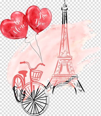 Eiffel tower, bicycle, and balloon illustration, Eiffel Tower , A balloon on a bicycle transparent background PNG clipart