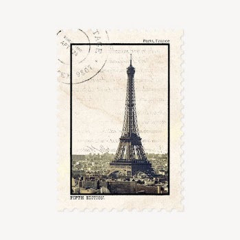 Eiffel tower ephemera post stamp | Free PSD - rawpixel