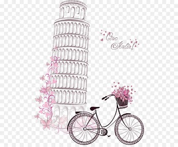 Eiffel Tower Symbol Paper - Hand-painted watercolor Leaning Tower of Pisa and bicycles 