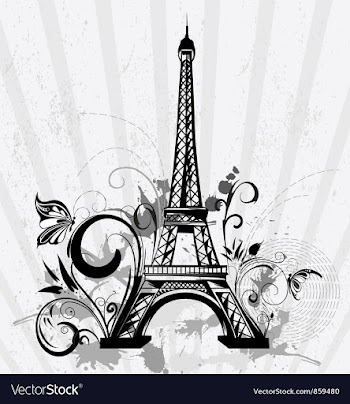  					Eiffel tower with floral and grunge vector image														