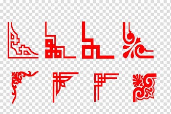 Eight red s, Chinese New Year Traditional Chinese holidays Antithetical couplet Fu, Chinese New Year red corner frame pattern decorative pattern transparent background PNG clipart