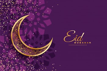 Eis mubarak wishes design with moon and sparkles Free Vector