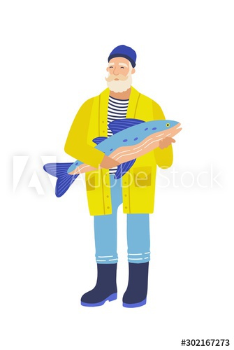 Elderly fisher flat vector illustration
