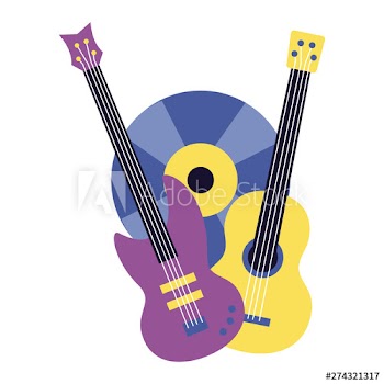 electric and classical guitar vinyl music colorful background