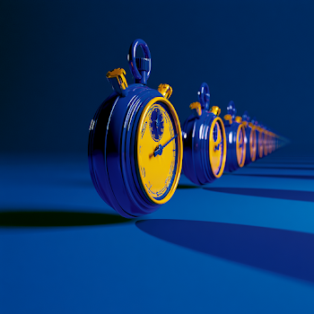Electric Blue and Yellow Stopwatch in Infinite Perspective