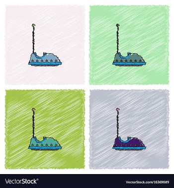 Electric bumper red car flat line icon amusement vector image