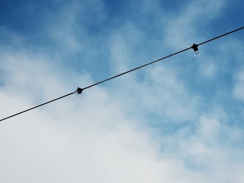 Electric Cable With Light Bulb Under Bright Sky
