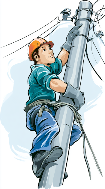 Electric Utility Lineman Climbing Power Pole