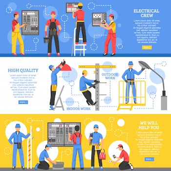 Electrical works horizontal banners Free Vector