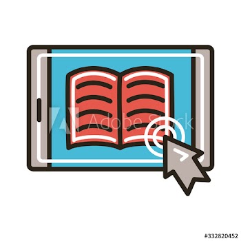 electronic book in smartphone and mouse arrow education online line and fill style