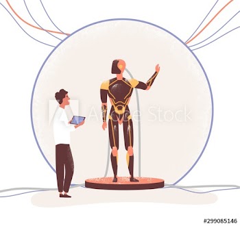 Electronic engineer and robot flat vector illustration