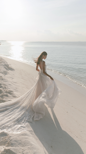 Elegance on the Shore: Bride in White Dress