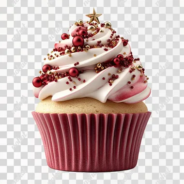 Elegant 3D Christmas Cupcake with Red and Gold Decor