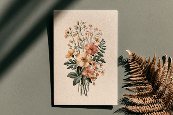 Elegant Antique Botanical Illustration of Wildflowers and Ferns