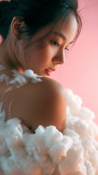 Elegant Asian Beauty with Whimsical Foam Elegant Asian Beauty with Whimsical Foam