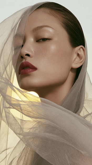 Elegant Beauty Model with Sheer Fabric