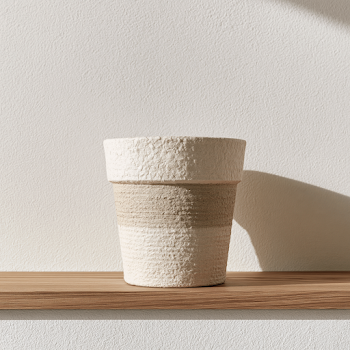 Elegant Bicolore Papier-Mâché Pot on Wooden Shelf