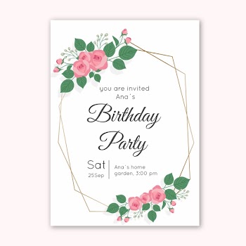 Elegant birthday invitation template with flowers Free Vector