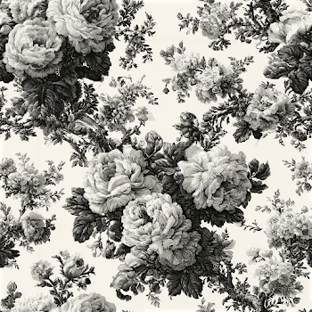 Elegant Black and White Floral Toile de Jouy Pattern
