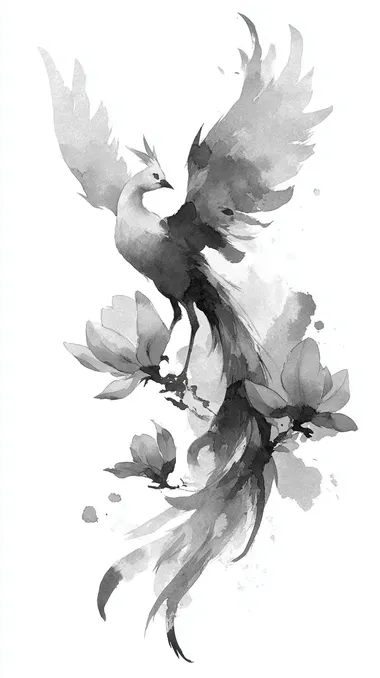 Elegant Black and White Phoenix Tattoo Design Elegant Black and White Phoenix Tattoo Design