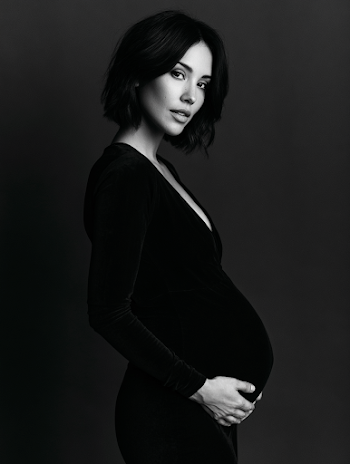 Elegant Black and White Portrait of a Pregnant Woman