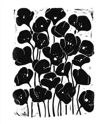 Elegant Black Flowers Linocut Art Elegant Black Flowers Linocut Art