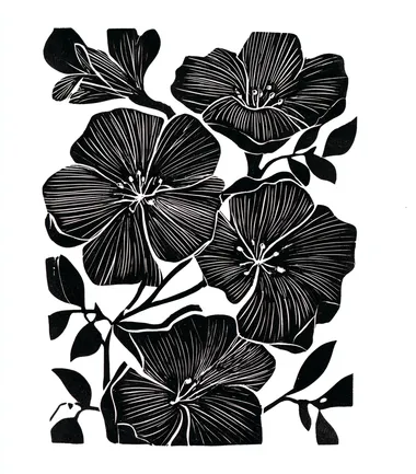 Elegant Black Flowers Linocut Print Elegant Black Flowers Linocut Print