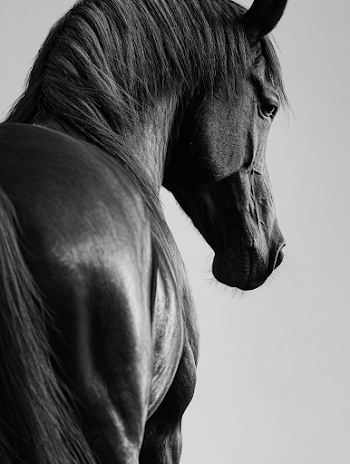 Elegant Black Horse in Minimalist Black and White