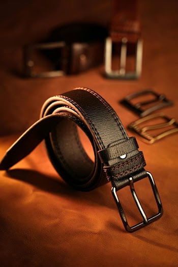 Elegant Black Leather Belt with Buckles