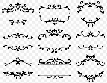 Elegant black ornamental frame png sticker set