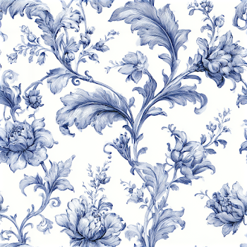 Elegant Blue and White Botanical Toile Pattern