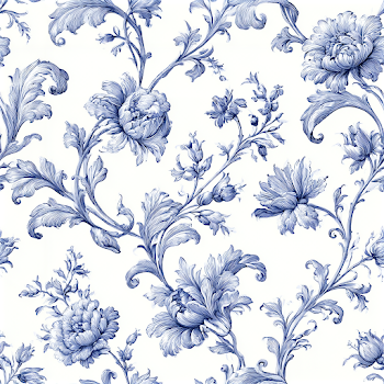 Elegant Blue and White Botanical Toile Pattern