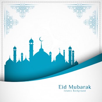 Elegant blue and white eid mubarak design Free Vector
