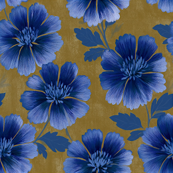 Elegant Blue Floral Pattern on Golden Background