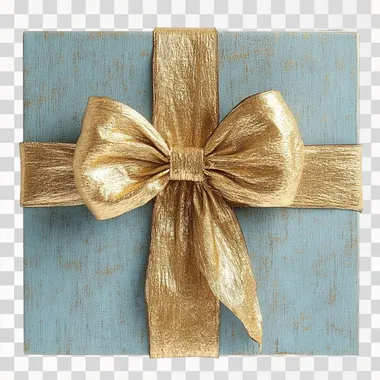 Elegant Blue Gift Box with Gold Bow in Front View