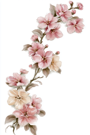 Elegant Botanical Illustration of Flowering Branch