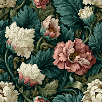 Elegant Botanical Pattern of Leaves and Flowers