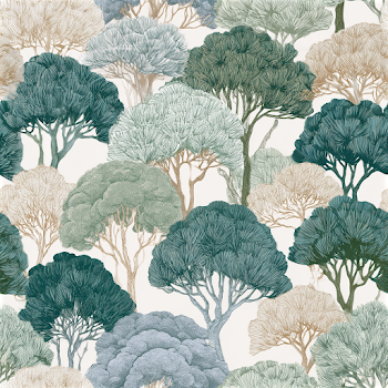 Elegant Botanical Wallpaper Pattern with Stylized Umbrella Pine Trees
