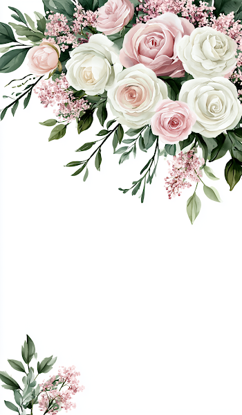 Elegant Botanical Watercolor Illustration of Roses and Greenery
