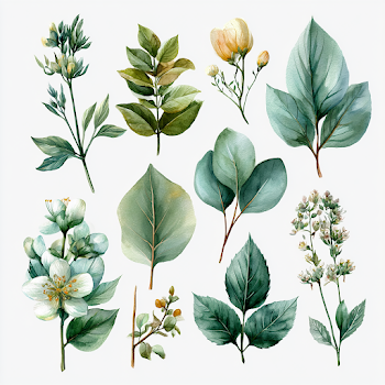 Elegant Botanical Watercolor Set of Medicinal Herbs