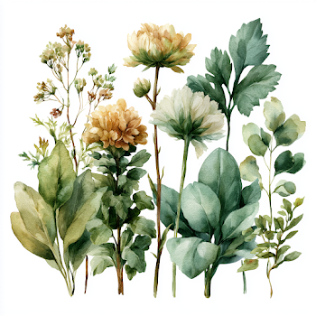 Elegant Botanical Watercolor Set of Medicinal Herbs
