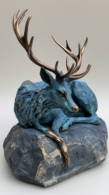 Elegant Bronze Deer Sculpture on Stone Base