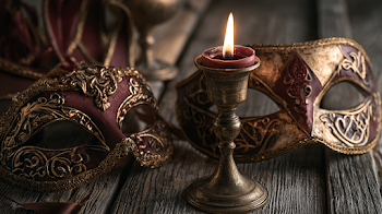 Elegant Candle and Carnival Masks Still Life