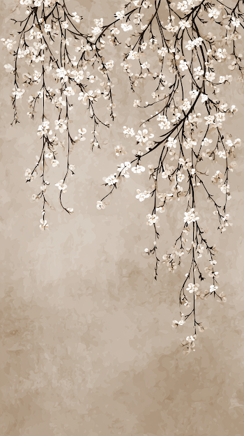 Elegant Cherry Blossom Branch on Neutral Background