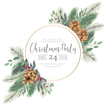 Elegant christmas frame with watercolor nature invitation Free Vector