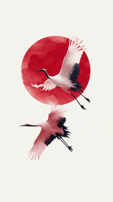 Elegant Cranes in Minimalist Japanese Art Elegant Cranes in Minimalist Japanese Art